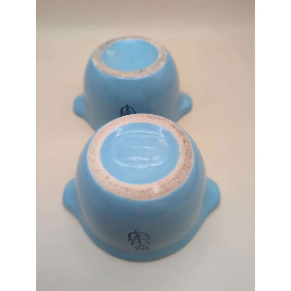 Lot Of 2 Vintage Cronin Blue Tulip Sugar Bowl/Mini Casserole Bake Oven USA 1950s
